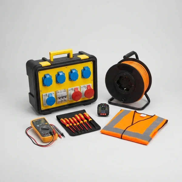 Eletricista ALL4SET a ligar quadro de distribuição em festival